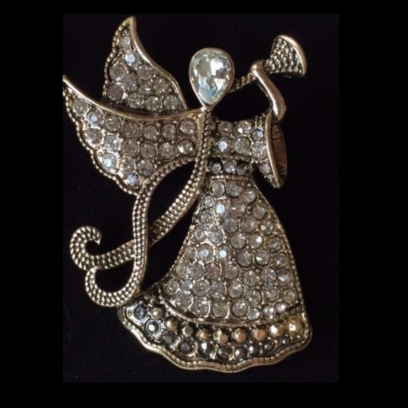 Monet Rhinestone Angel Holiday Pin - Picture 8 of 8